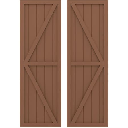 Americraft 5-Board Wood 2 Equal Panel Frmd Board-n-Batten Shutters W/ Dubl Z-Bar, ARW102BF518X47BTH